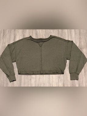 Aerie Women's Size Small Cropped Crew Neck Pullover Sweatshirt Long Sleeve Green